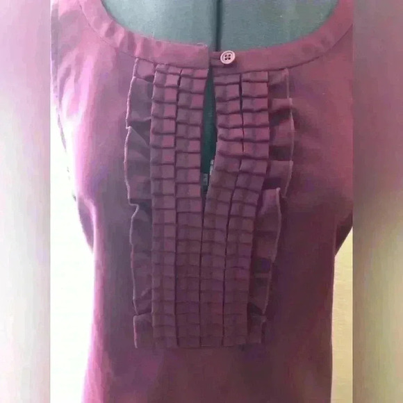 Banana Republic Plum Front Ruffles Front Key Hole Dress Women 10 - Picture 5 of 13